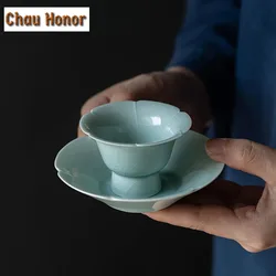 40ML Hutian Kiln Green Glaze Master Cup Tea Cup Antique Imitation Song Ceramic Kungfu Teaware Set Small Teacup Dish Tea Ceremony