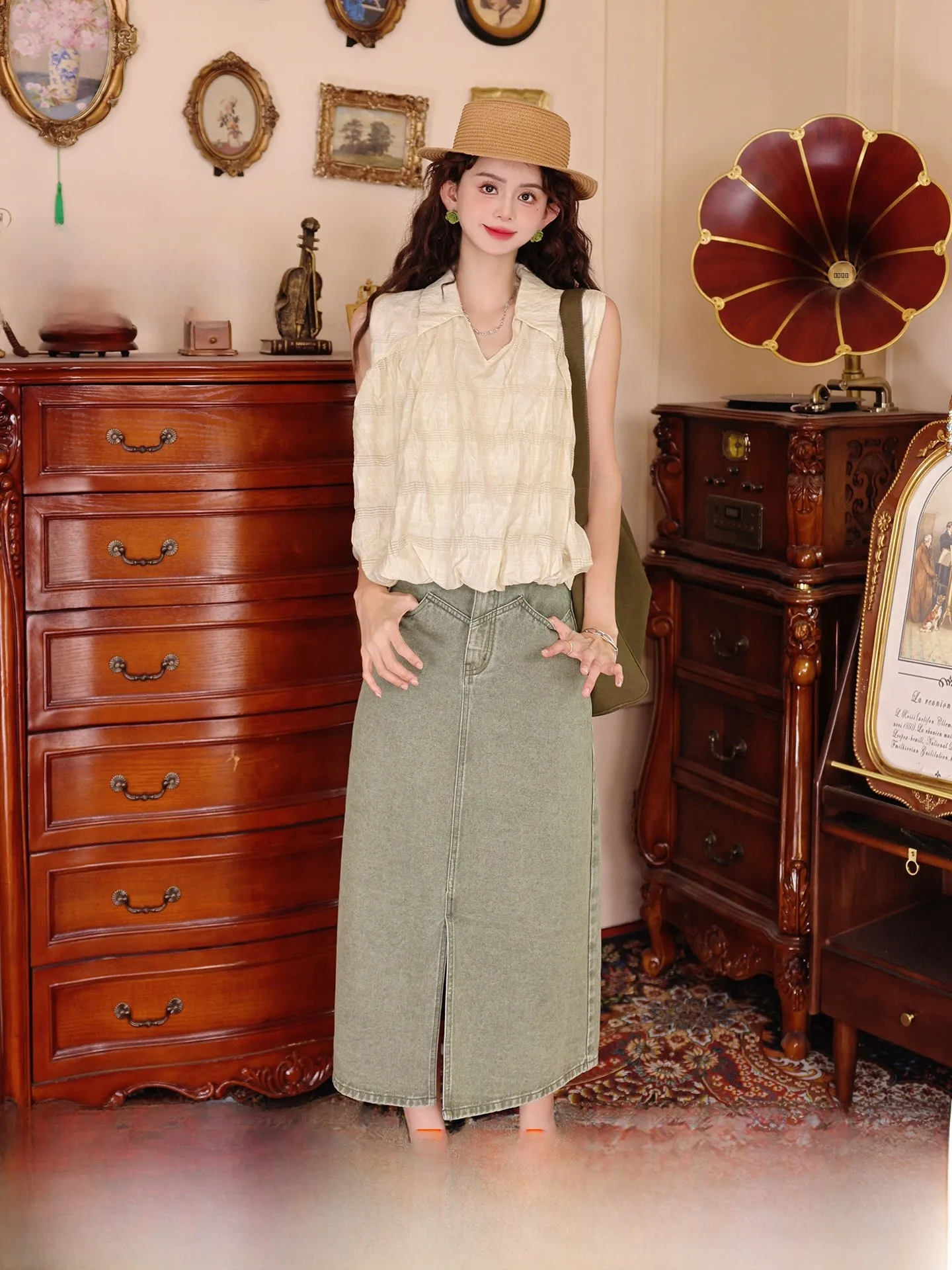 

High Waist Denim Skirt Women's Casual Slit Skirts Spring Autumn Season A-Line Silhouette Polyester Cotton Blend