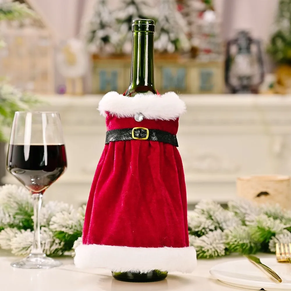 Gift Santa Claus Wine Bag Red Clothes Wine Bottle Cover Velvet Dress Party Home Decor Christmas