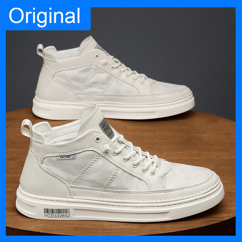 

Мужские высокие кеды из мягкой кожи: дышащие, модные, удобные, нескользящие, для уличной ходьбы, осенние повседневные туфли для подростков