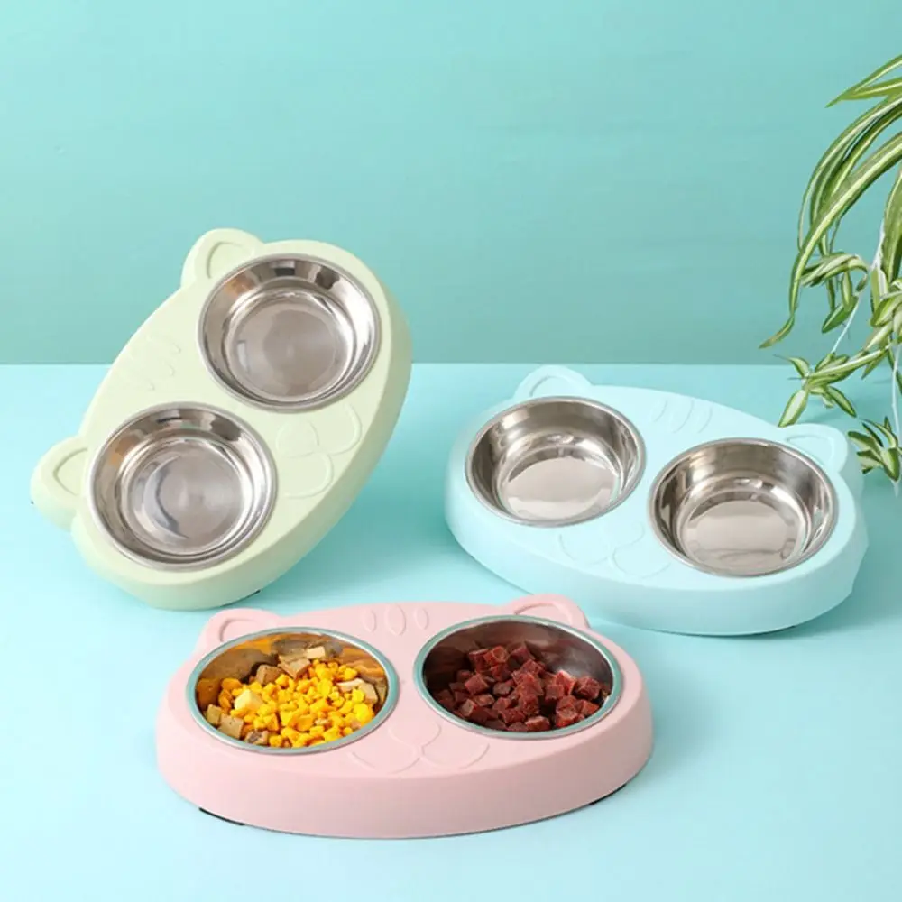 Macaron Pet Double Bowl Plastic Kitten Dog Food Drinking Tray Feeder Cat Feeding Pet Supplies Accessories