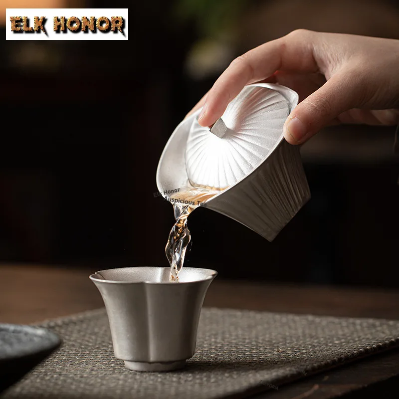 ZAEYORIA 80ml Handmade Gilded Silver Triangular Gaiwan Zen Tea Tureen Tea Bowl With Lid Kit Tea Maker Cover Bowl Cha Collection