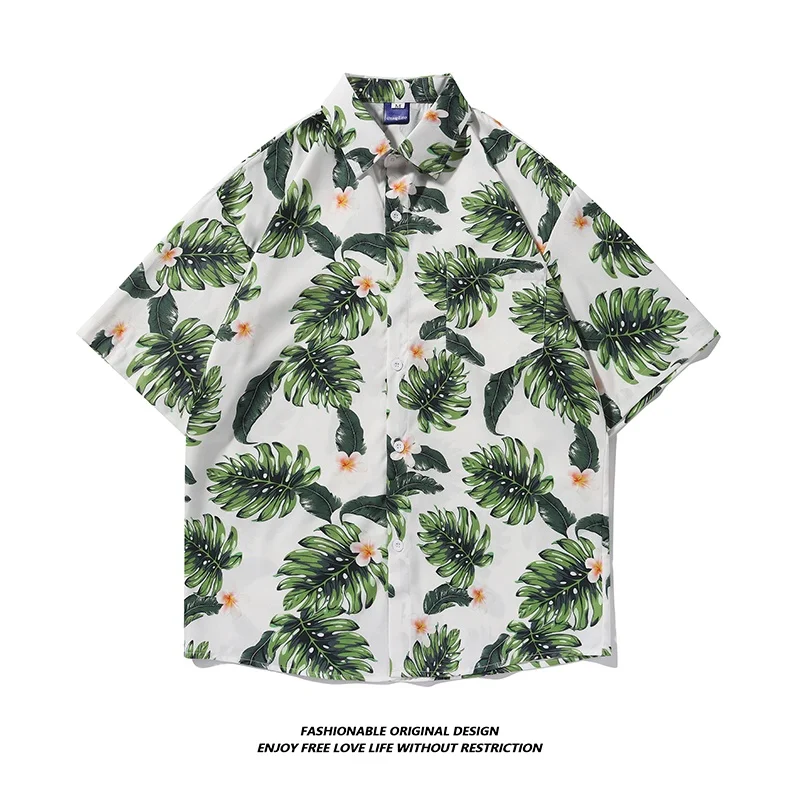 

Ice Silk Flower Men's Shirt Short Sleeve Summer Thin Hawaii Beach Loose Print Trendy Outerwear Breathable Moisture Wicking