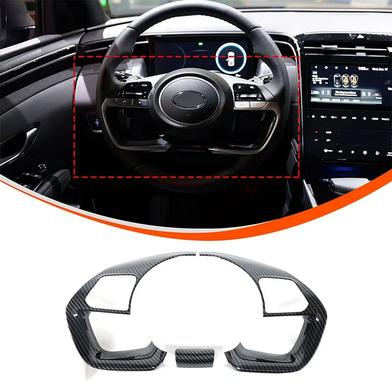 For Hyundai Santa Cruz 2022+ Car Steering Wheel Decorative Frame ABS Carbon Fiber Pattern Interior Accessories
