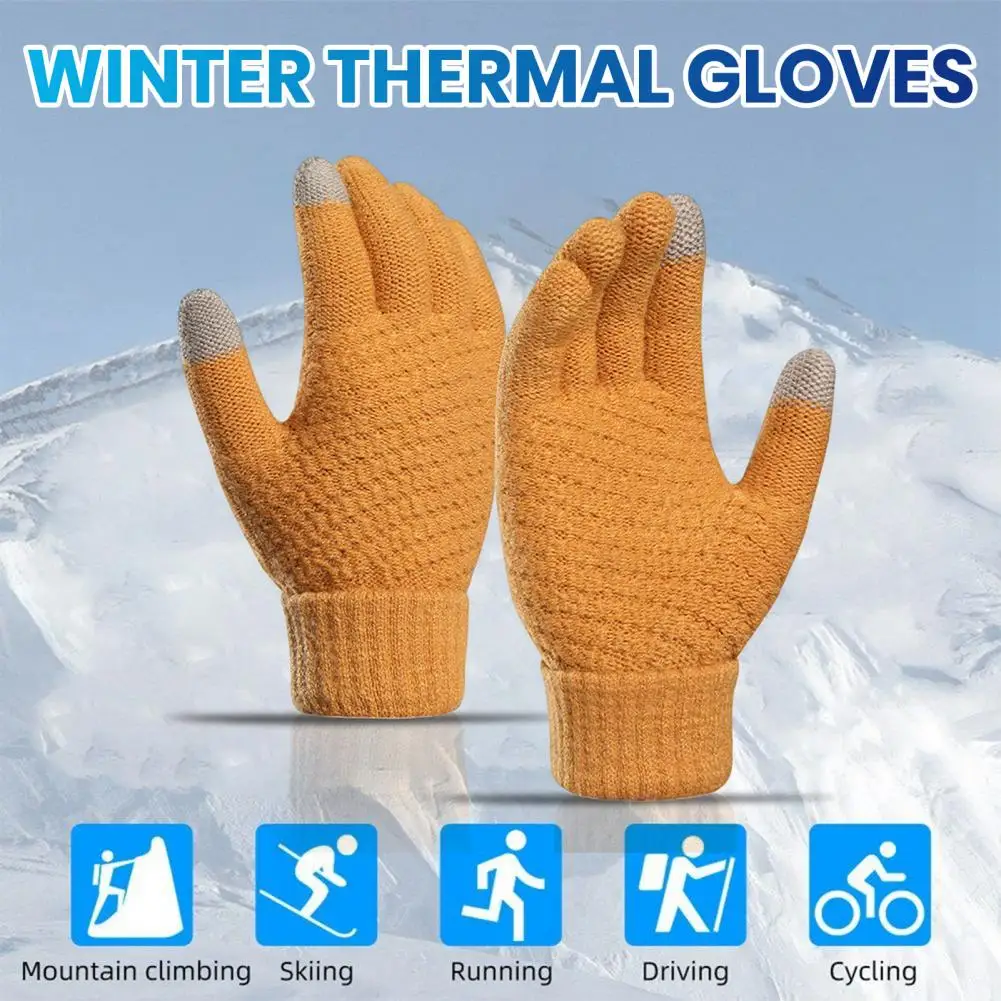 

1 Pair Women Men Autumn Winter Knitting Gloves Thickened Ribbed Cuffs Ridding Gloves Touch Screen Windproof Gloves