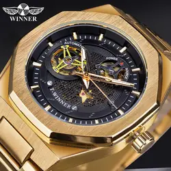 Winner Top Brand Irregular Dial Sport Metal Steampunk Men Automatic Mechanical Black Golden Stainless Steel Waterproof Watches