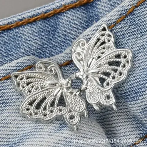 Picture 7: Adjustable Tightener Waist Buckle For Jeans, No Sewing Required Butterfly Button Adjuster For Pants And Skirts Waist