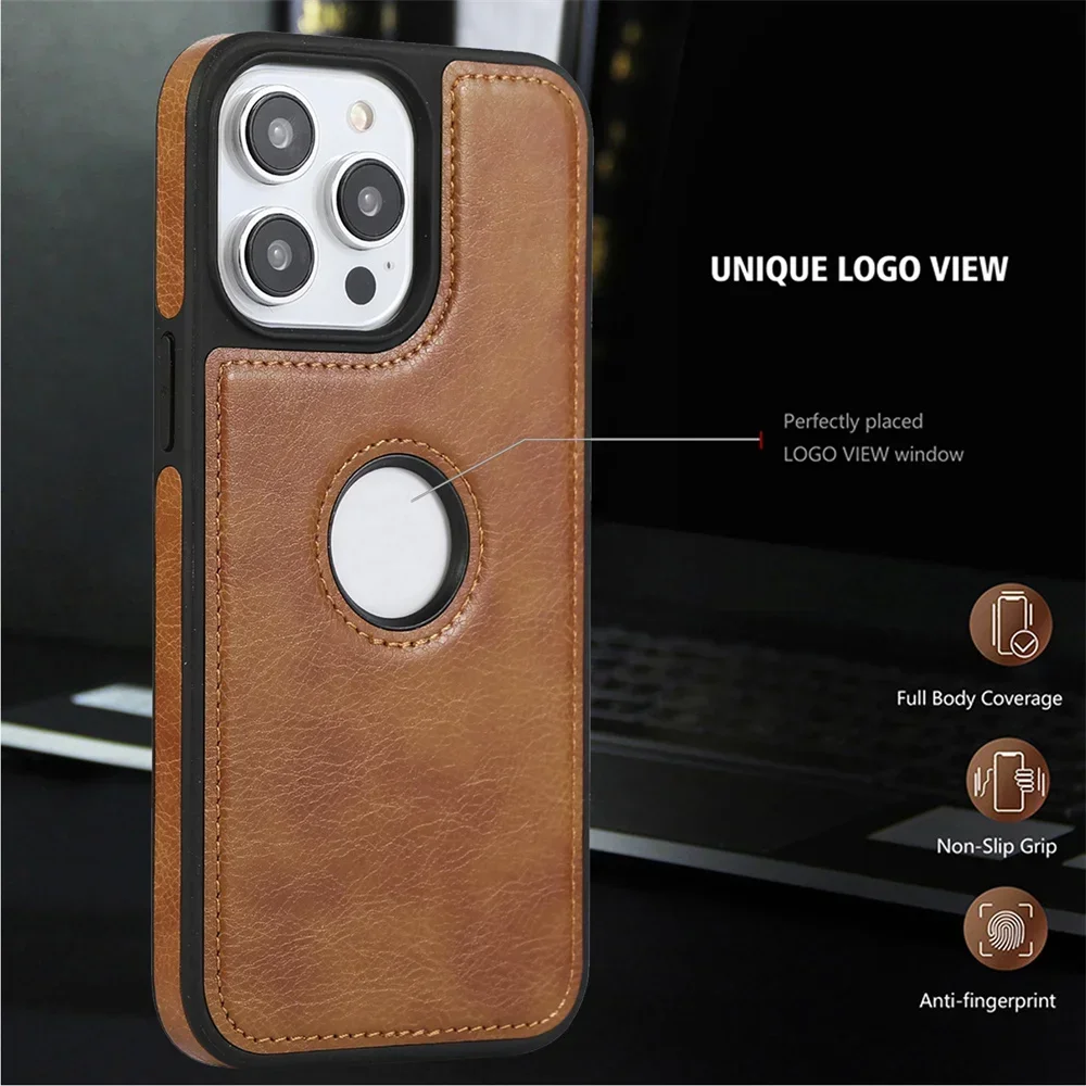 

Luxury Business Retro PU Leather Cover for iPhone 15 14 13 12 11 Pro Max X XS XR 7 8 Plus SE 2020 2022 Logo Hole Phone Case