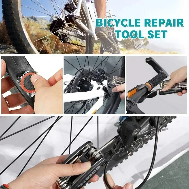 Fahrrad-Reparatur-Werkzeugset Tragbares Multi-Tool-Set mit Pumpe Reifenreparaturset für Mountainbikes und Rennräder – Detail 7