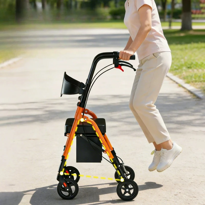 Foldable Walker with Seat, Rollator Walkers for Seniors, Rollator Walker for Elderly People Durable Steel, 6.8