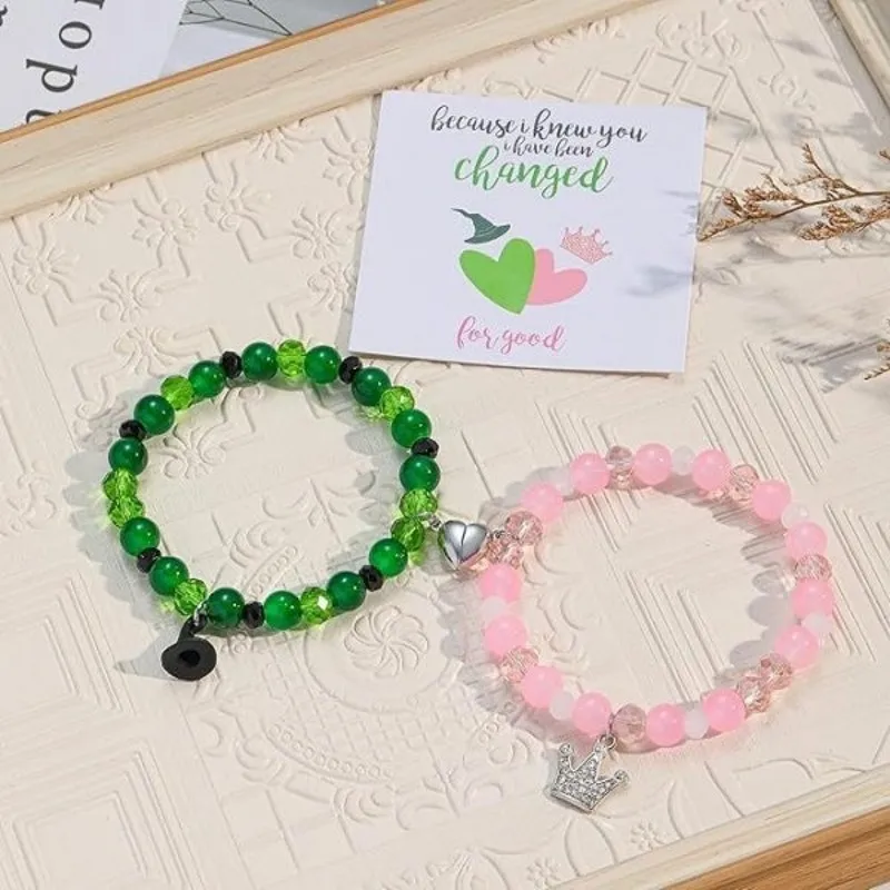 2Pcs/Set Black White Magic Stick Hat Crown Pendant Beads Bracelet Couple Matching Bracelets Wicked Witch Movie Inspired Bracelet