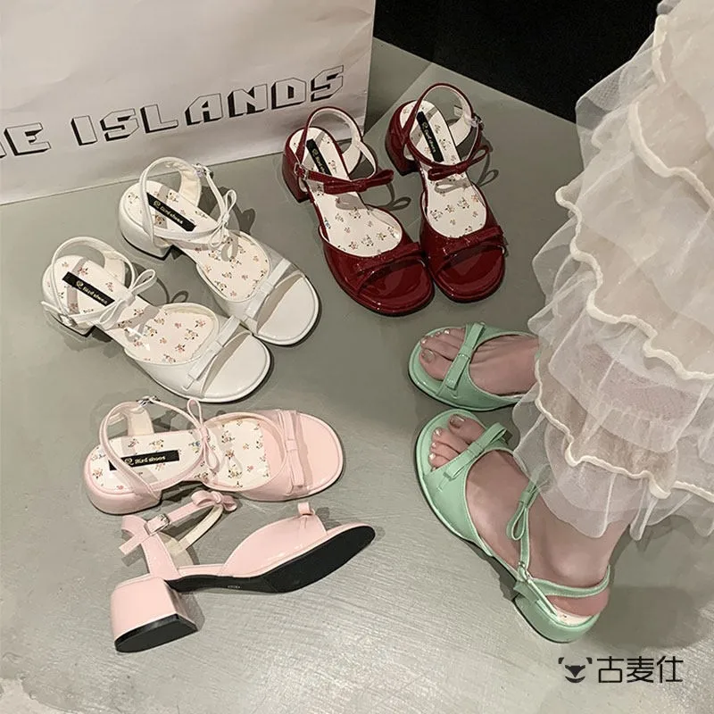 

Stunning Women's Sandals with Knot Design Low Cut Korean Style Fashionable Thick Heel High Heel Slip-On Summer Shoes