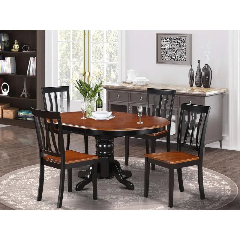 

5 Piece Dining Room Table Set Includes an Oval Kitchen Table with Butterfly Leaf and 4 Dining Chairs, 42x60 Inch