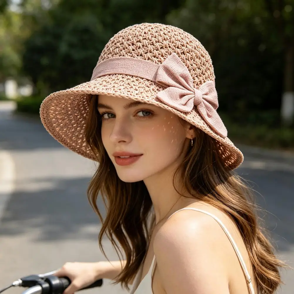 Women Sun Hat, Face Shaping Casual Daily Wear Hat with Bow Decor Sun Protection UV Block Hat for Summer Outdoor Travel