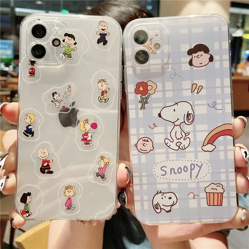 Anime Snoopys Cartoon All-Inclusive Shatter-Resistant Phone Case Kawaii Transparent Silicone Soft Shell Phone Cover Accessories