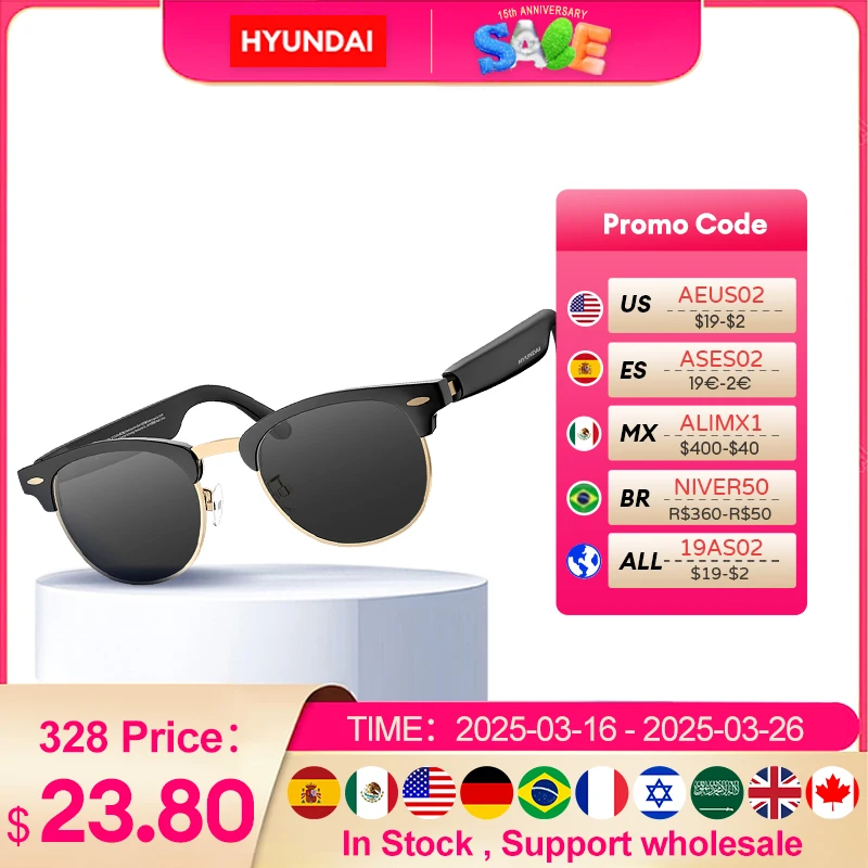 HYUNDAI UF-C8 Ultra Glasses Earphones HD Call Classic Style Sunglasses UV Protection Trend For Outdoor 2025 New