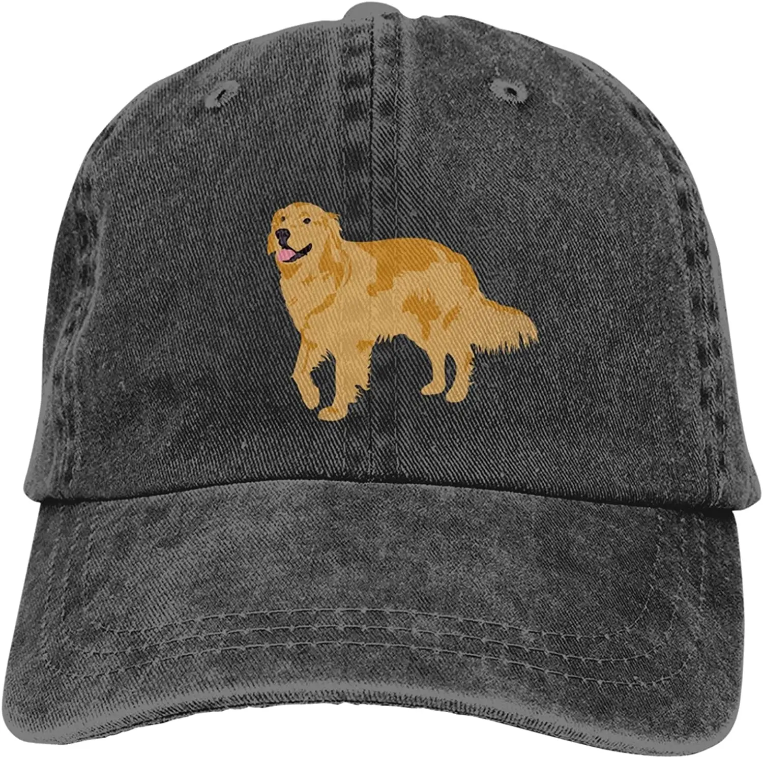 Golden Hair Dog Adjustable Baseball Hat Denim Ball Cap Cotton Washed Fashionable for Men Women