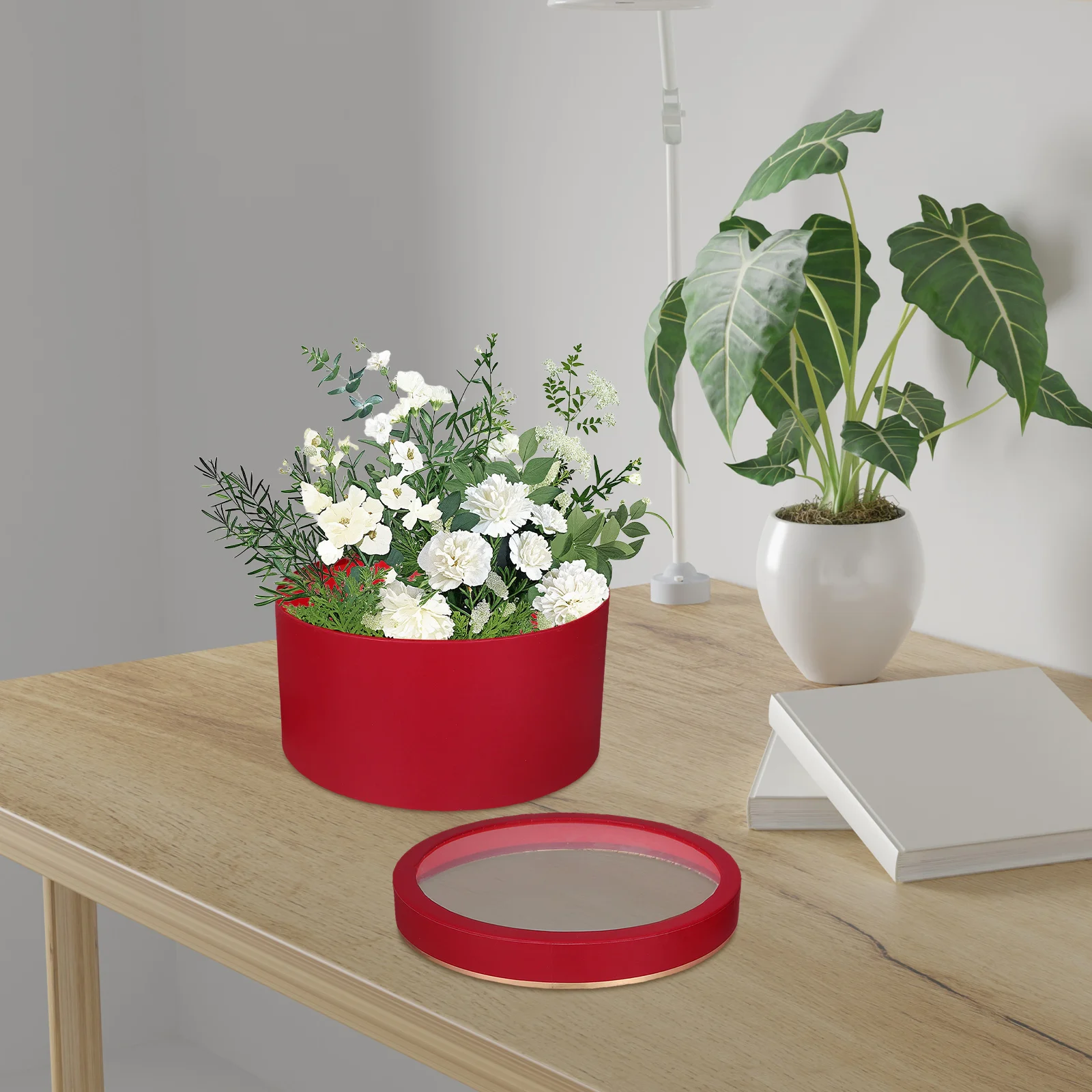 

2pcs Round Transparent Flower Arrangement Boxes With Lid Unique Window Design For Valentine'S Day Floral Packaging Elegant