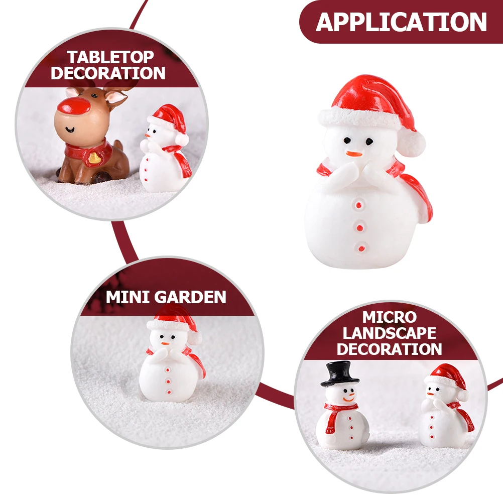 

10 Pcs Snowman Ornaments Mini Figures Christmas Landscape Figurine Decor Outdoor Decoration Micro Figurines Winter