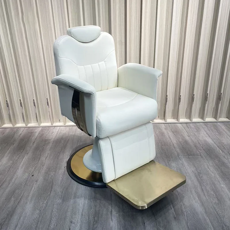 kr-New Barbershop Furniture Round Base Hairdressing Shaving Chair Luxury Modern Reclining Heavy Duty Hydraulic Barber Chair！