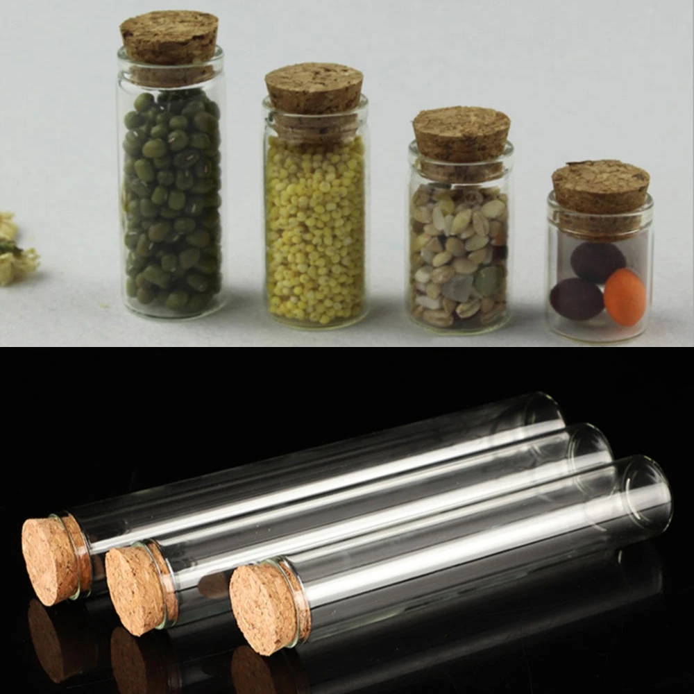 1PC 5ml/8ml/10ml/12ml/15ml/20ml/22ml/25ml/30ml Empty Clear Glass Bottles with Cork Stopper Spice Bottles Jars DIY Crafts Vials
