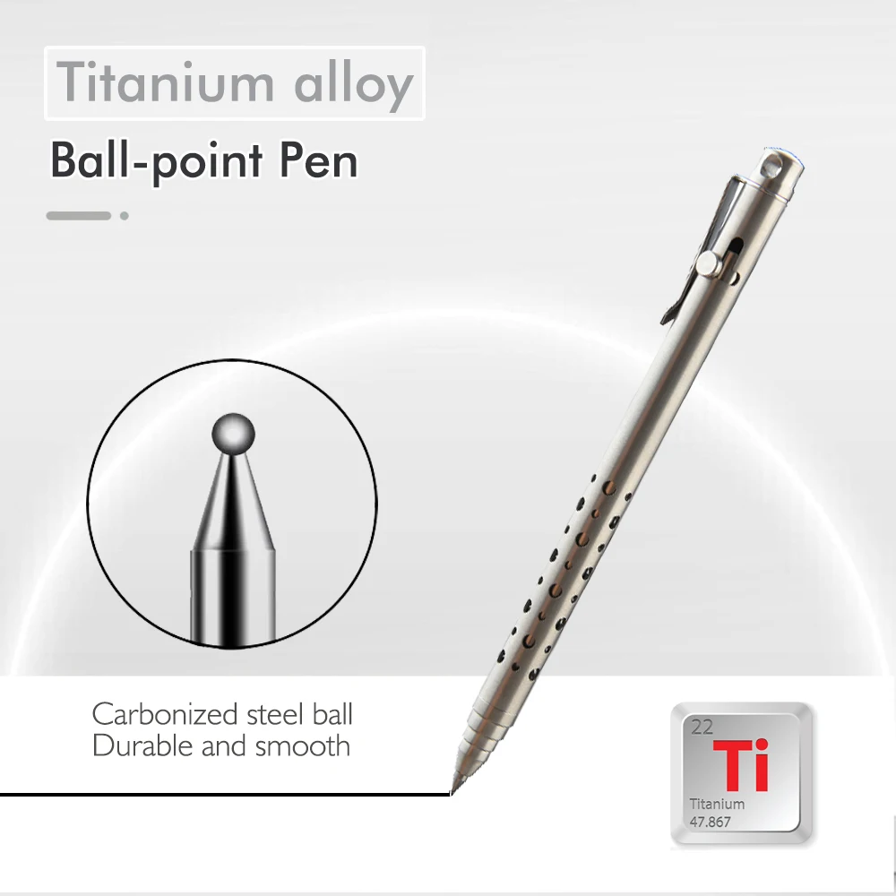 قلم حبر جاف تكتيكي من سبائك التيتانيوم EDC للبقاء في الهواء الطلق، أداة متعددة بحجم الجيب لهدية المكتب والأعمال