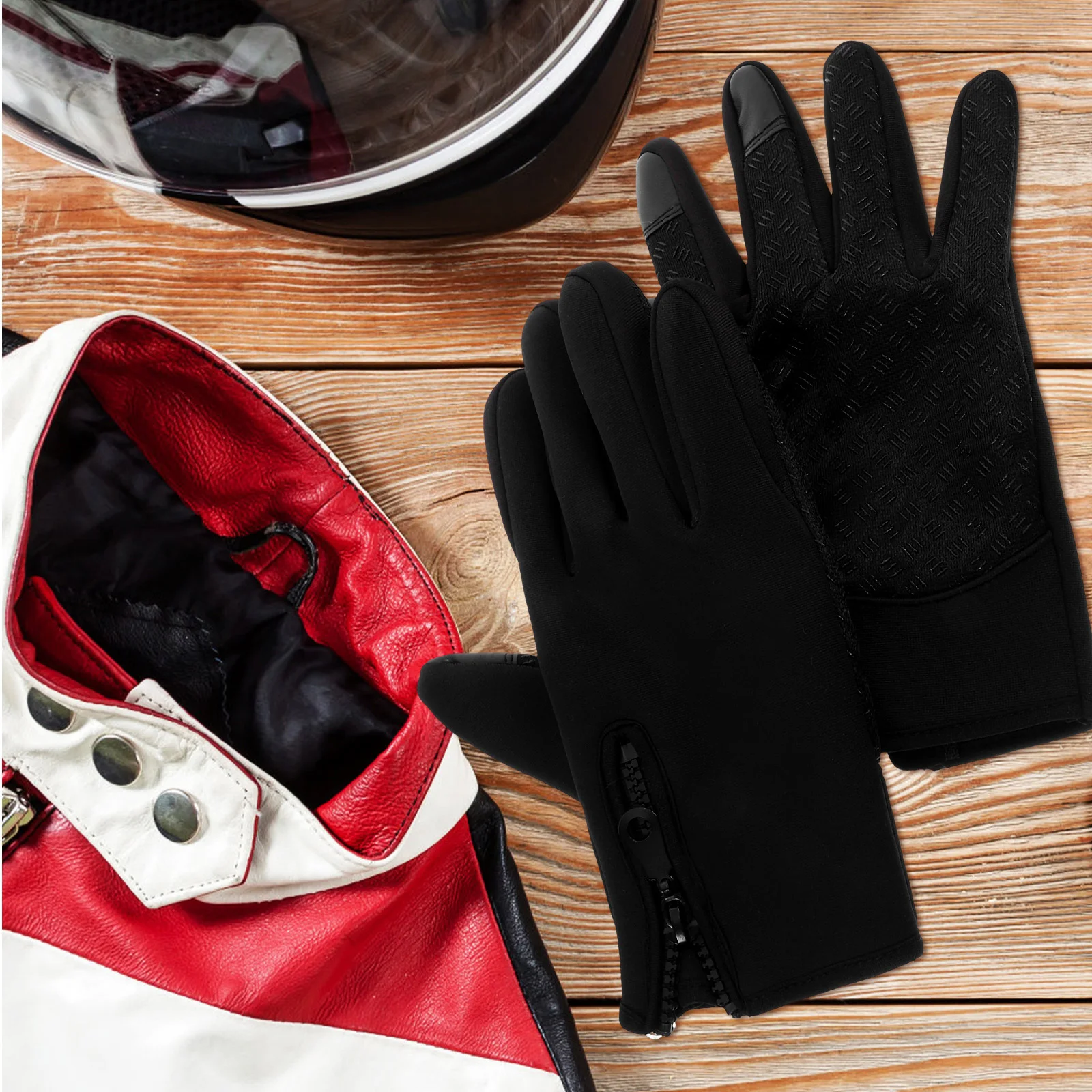 Xl قفازات سوداء كاملة الأصابع معطف شتوي شاشة تعمل باللمس مقاوم للماء يندبروف الصوف قبضة مريحة قفازات الشتاء