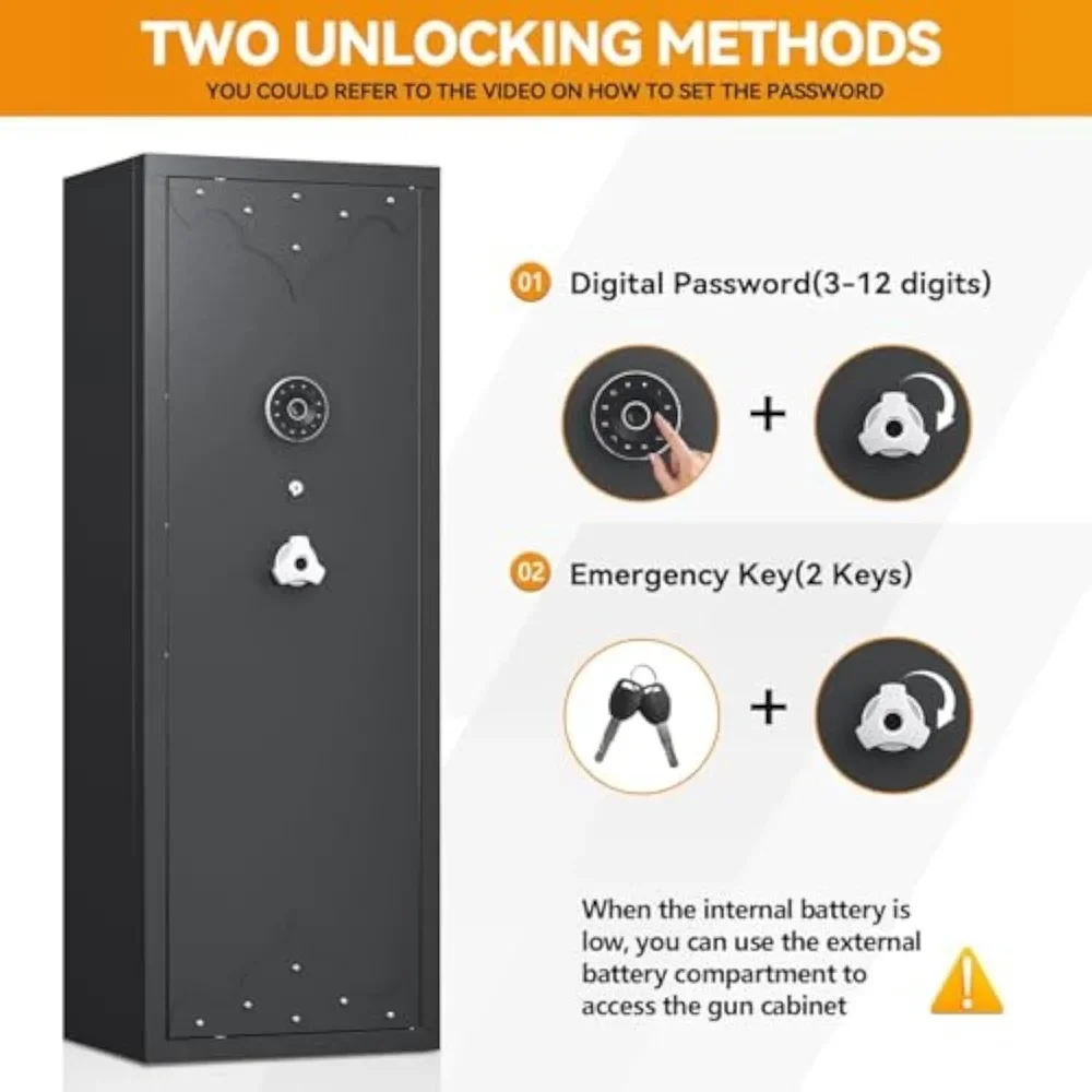 12-15 Rifle Gun Safe, Home Safes for Rifles and Pistols, Rifle Safe with 3 Removable Gun Racks,Gun Cabinet with 4 Pistol Pockets