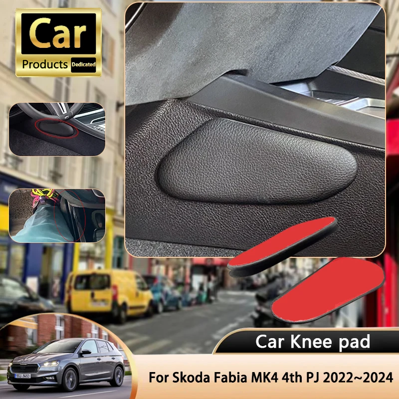 

For Skoda Fabia MK4 4th 4Gen 4rd PJ 2022~2024 2023 Car Leg Knee Pad PU Lether Center Control Rest Cushions Thigh Support Cushion