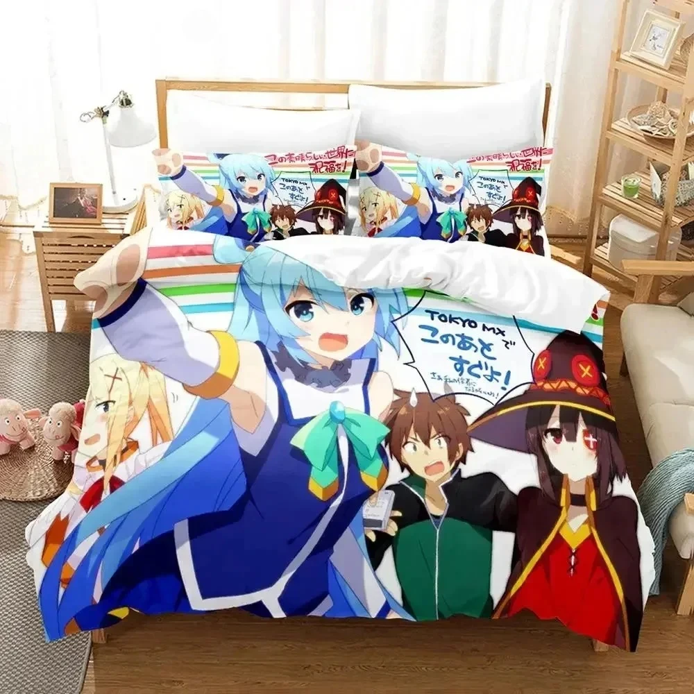 

Anime KonoSuba Bedding Set Printed Bed Set With Pillowcase Bed Duvet Cover Soft Single Double Queen Super King Size Kids Adult