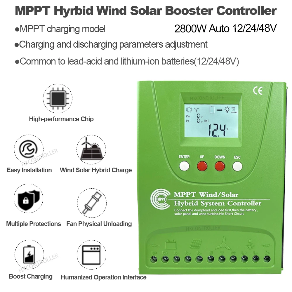 Imagem -03 - Híbrido Mppt Vento Solar Controlador de Carga 1200w ac dc Gerador de Turbina Eólica Regulador Construído em Bluetooth 12v 24v 48v 2200w