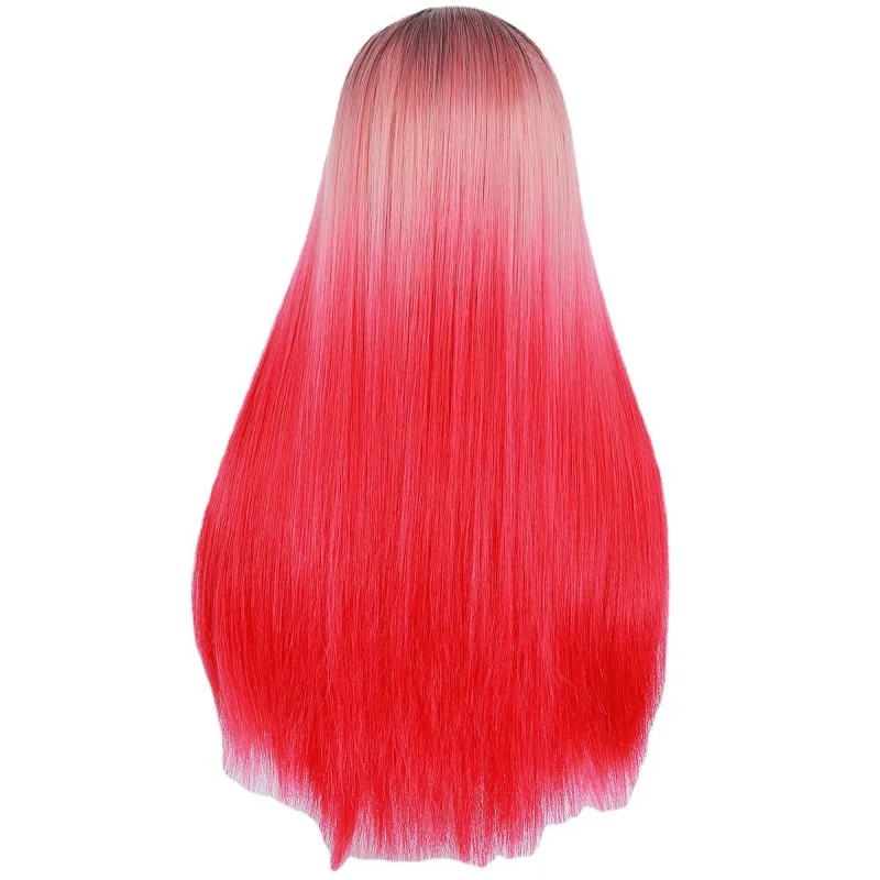 Women's with bangs, multi-color gradient long straight hair, matte high-temperature synthetic fiber wig