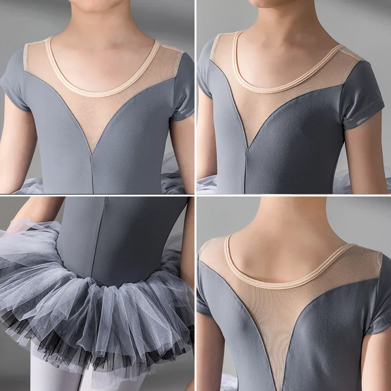 Ballet Dress Long/Short Sleeve Ballet Leotard Girls Kids Ballet Tutu Dancewear Training Dress Children Gymnastics Tulle Skirted