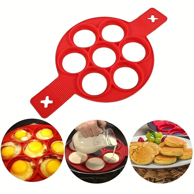 1pc Red Silicone Non-Stick Pancake and Egg Maker ,Round Cooking Tool, Effortless Baking and Frying, Mini Pancake Maker