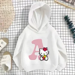 Hello Kitty Children Hoodies Pink Letter A B C D Sweatshirts Girls Clothes Kawaii Pullover Anime Cartoons Boy Kids Casual Tops