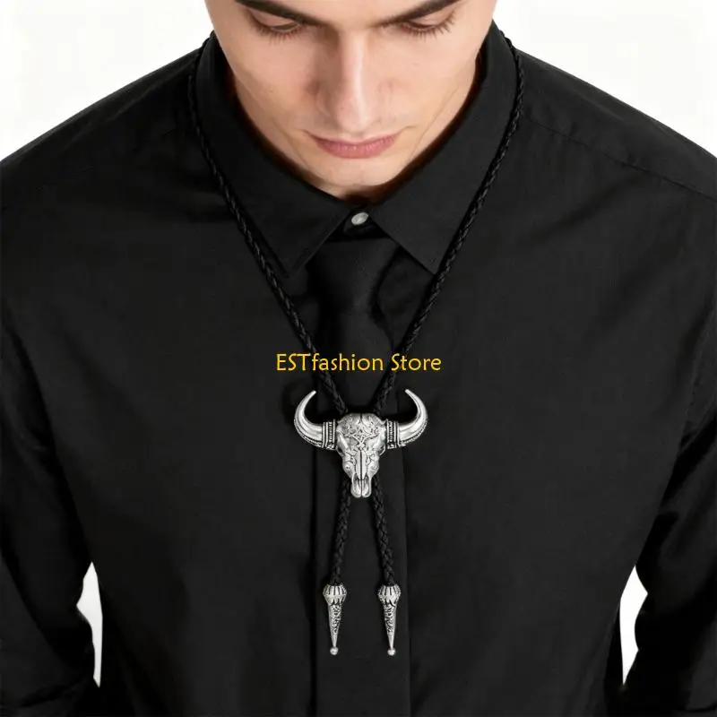 y5gc-合金ブルヘッドボロタイ調節可能なウエスタンテーマのネックレス日常着