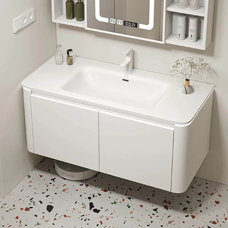 

Wall-mounted space aluminium bathroom cabinet simple bathroom cabinet cream wind ceramic integrated combination