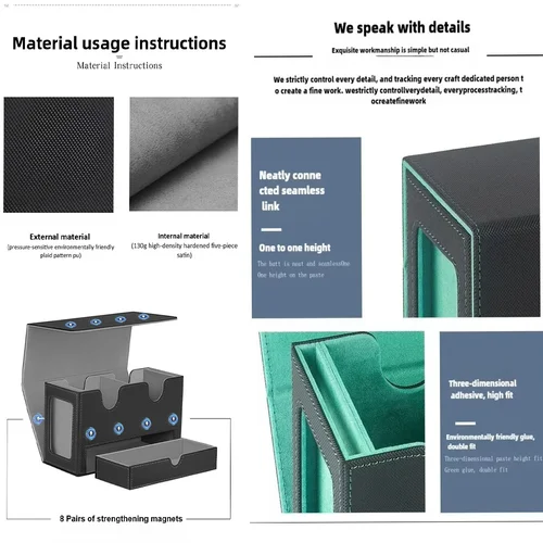 Imagen 2 del producto Estuche para baraja de cartas de comandante comercial 3 en 1, caja de almacenamiento de tarjetas de cuero PU con capacidad para más de 200 tarjeteros con cierre magnético para juego PKM MTG TCG