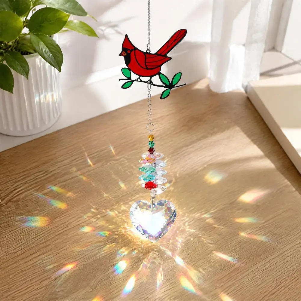 Faux Sun Catchers for Windows Faux Bird Suncatcher with Prism Heart Pendant Colorful Window Hanging Ornament Rainbow for Garden
