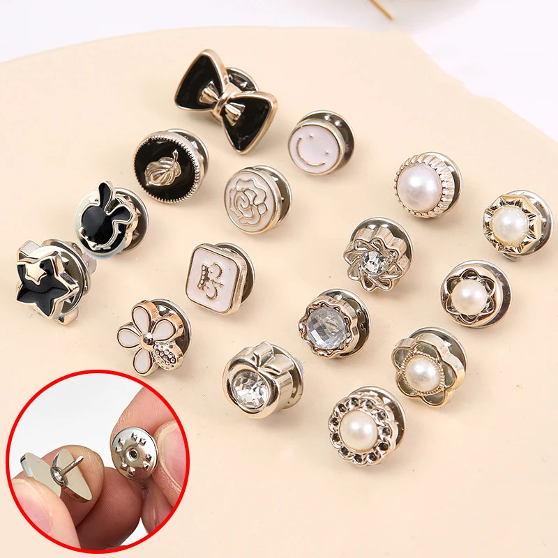 15Pcs/lot Women Shirt Brooch Buttons Cover up Button Pins Free Sewing Pearl Rhinestone Button for DIY Shirt Hat Clothing Decor