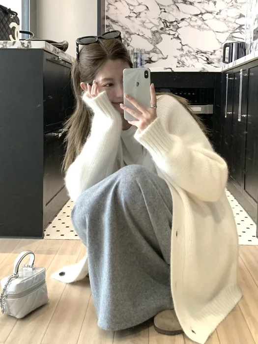 

Lazy cashmere cardigan women's autumn and winter V-neck long loose sweater thick coat sweater