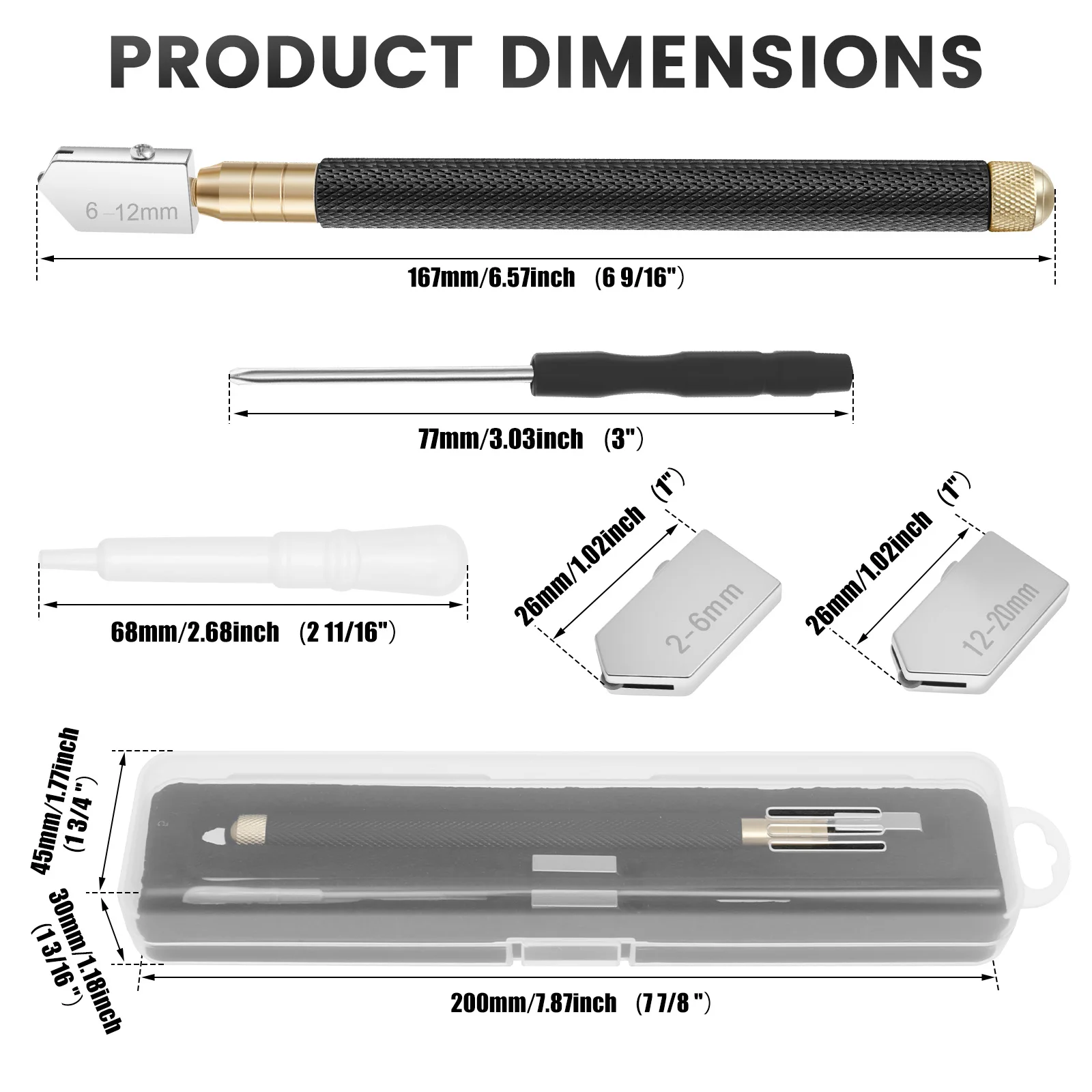 Glass Cutter 2mm-20mm Kit Professional Glass Cutting Wheel Pencil Style Ceramic Tile Cutter Tools for Cutting Mirror and Mosaic