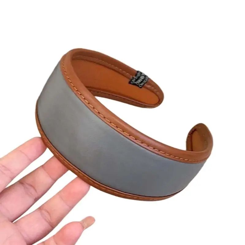 

39BB Wide Brimmed Headpiece Soft Leather Hair Band For Women Girls And Lady
