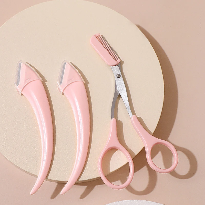 1 Stück rosa Augenbrauen-Trimmer-Schere mit 2 Kämmen, Gesichtshaarentfernung, Pflege, Gestaltung, Rasierer, Kosmetik-Make-up-Zubehör