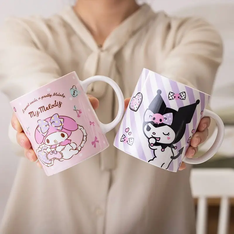 Kawaii Sanrios Ceramic Mug Anime My Melody Kuromi Cinnamoroll Cute Cartoon Office Home Coffee Cups Handle Cup Drinkware Gift