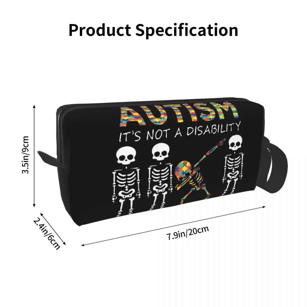 Autism It's A Different Ability Dabbing Skeleton Bag Pouch Waterproof Autismo Autistic Awareness Cosmetic Bag Travel Toiletry