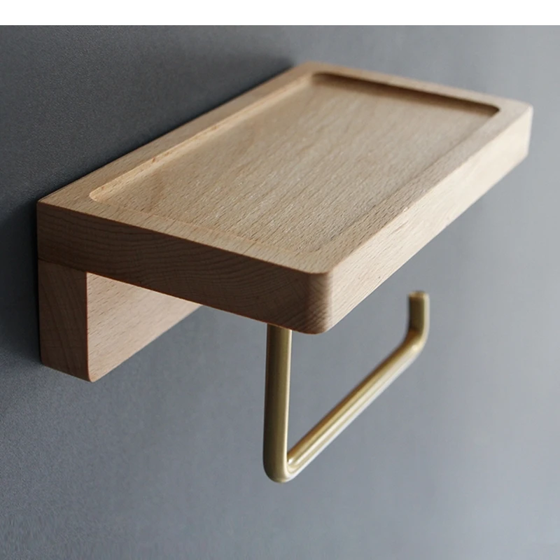 

Wooden Napkin Holder Storage Shelf Living Room Solid Wood Non-perforated Paper Towel Rack Wall Tissue Box Toilet Dispenser