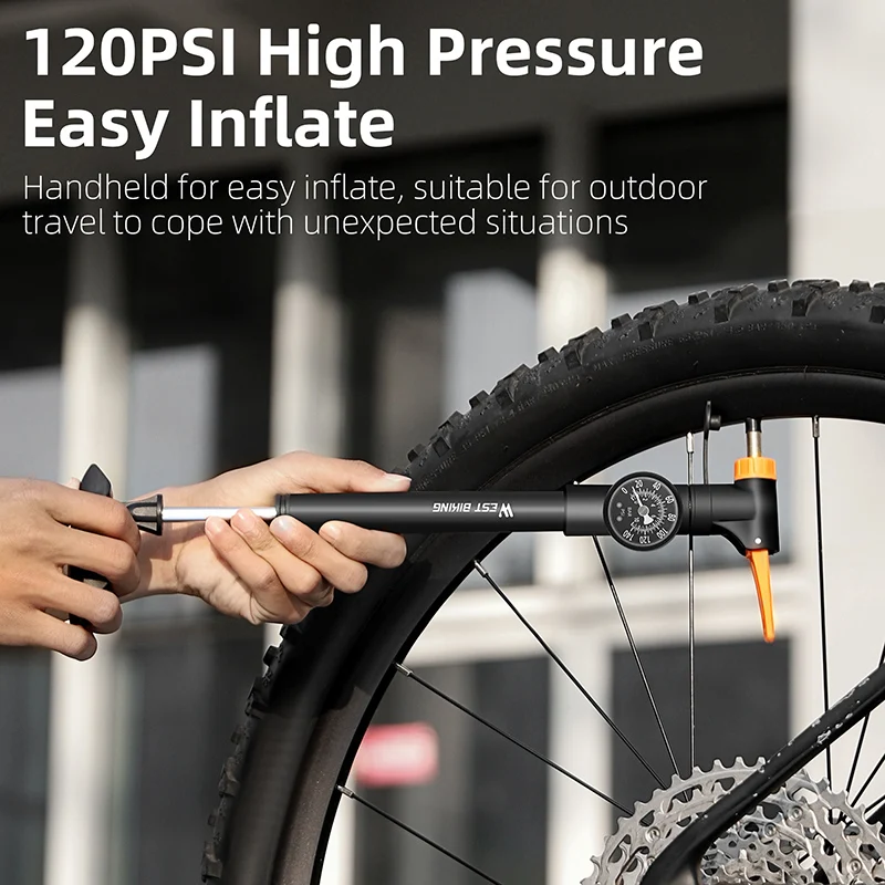 WEST BIKING Mini Bicycle Pump 120PSI High Pressure Portable Bike Tire Inflator For Schrader Presta Valve Motorcycle E-Bike Pump