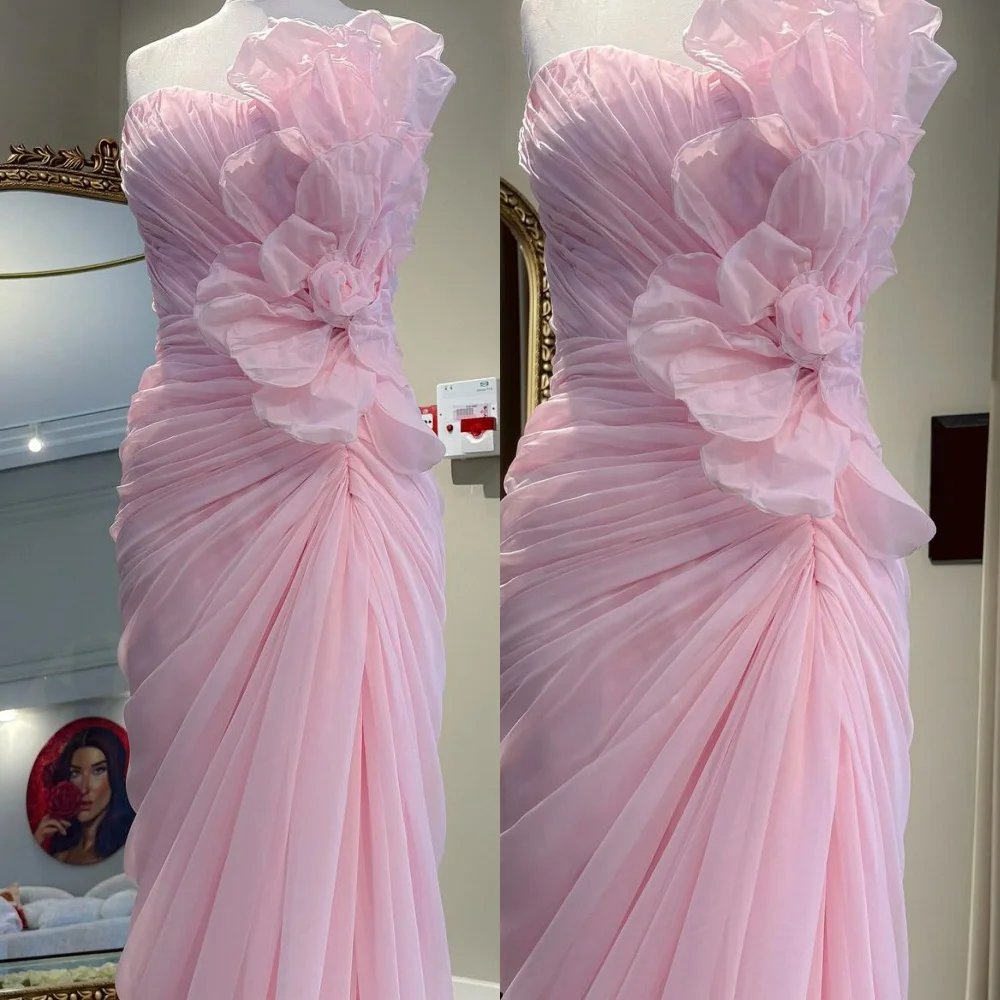 

Customized Elegant Strapless Sleeveless Evening Dress Temperament Tulle Prom Dresses See Through Tiered Special Occasion Gowns