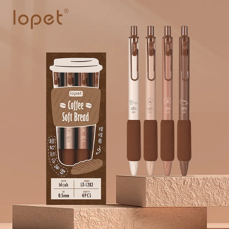 Lopet Kawaii 4pcs/Set Gel Pen Stationery Super Soft Sheath Cover 0.5mm Black Color Ink Caneta Writing Office School Quick Dry